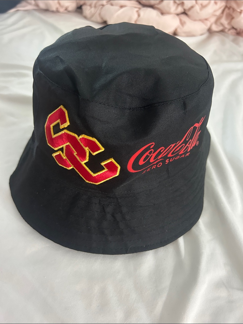 Black Bucket Hat with Red & Gold USC Logo and Coca-Cola Script
